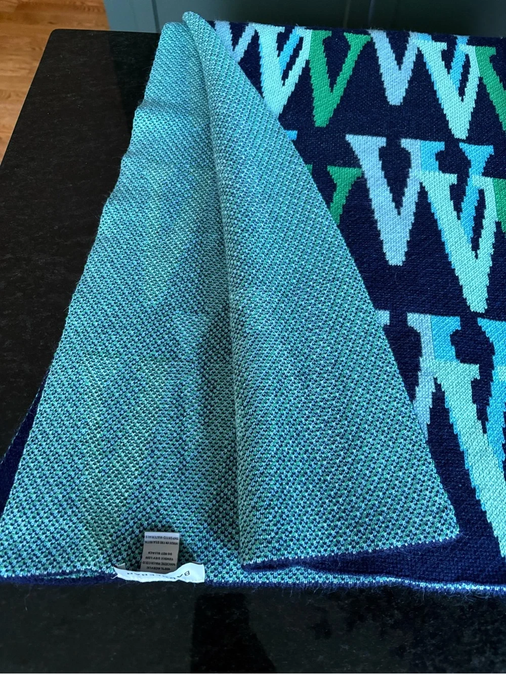 BaubleBar W Motif Blanket Navy Blue Aqua & Green '- Like New